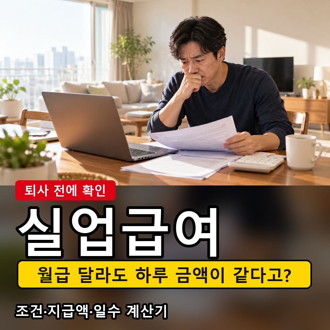 실업급여 조건과 지급액을 계산하는 모습